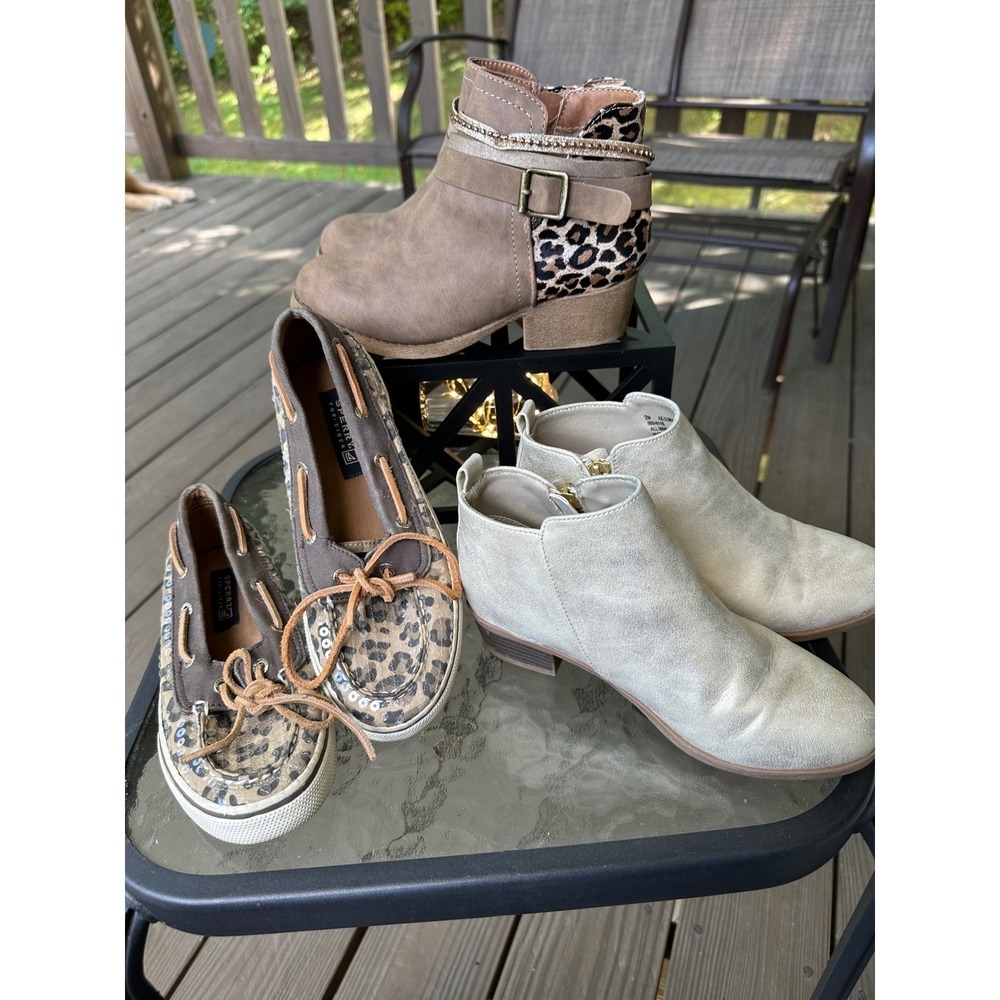 Kids Booties + Sperry Top-Sider Boat Shoes Bundle‎ Size 2M & 3M Leopard Print